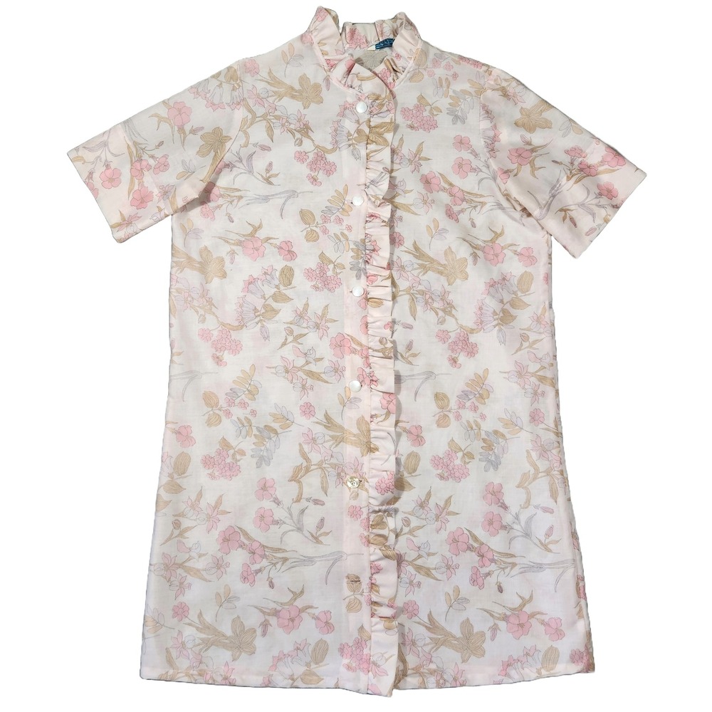 Vintage Carol Brent House Dress Womens M Floral Ruffle Retro Pink I Love Lucy
